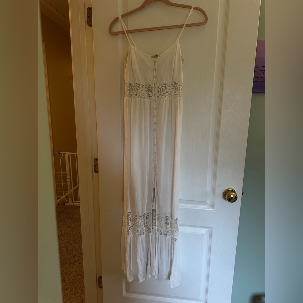 Charlotte Russe Cream Maxi Dress with Lace Insets